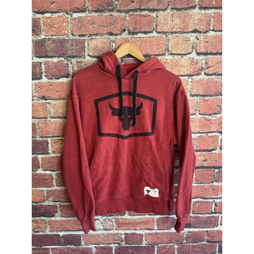 Under Armour Project Rock Mens Red Pullover Athletic Hooded Sweatshirt Size M